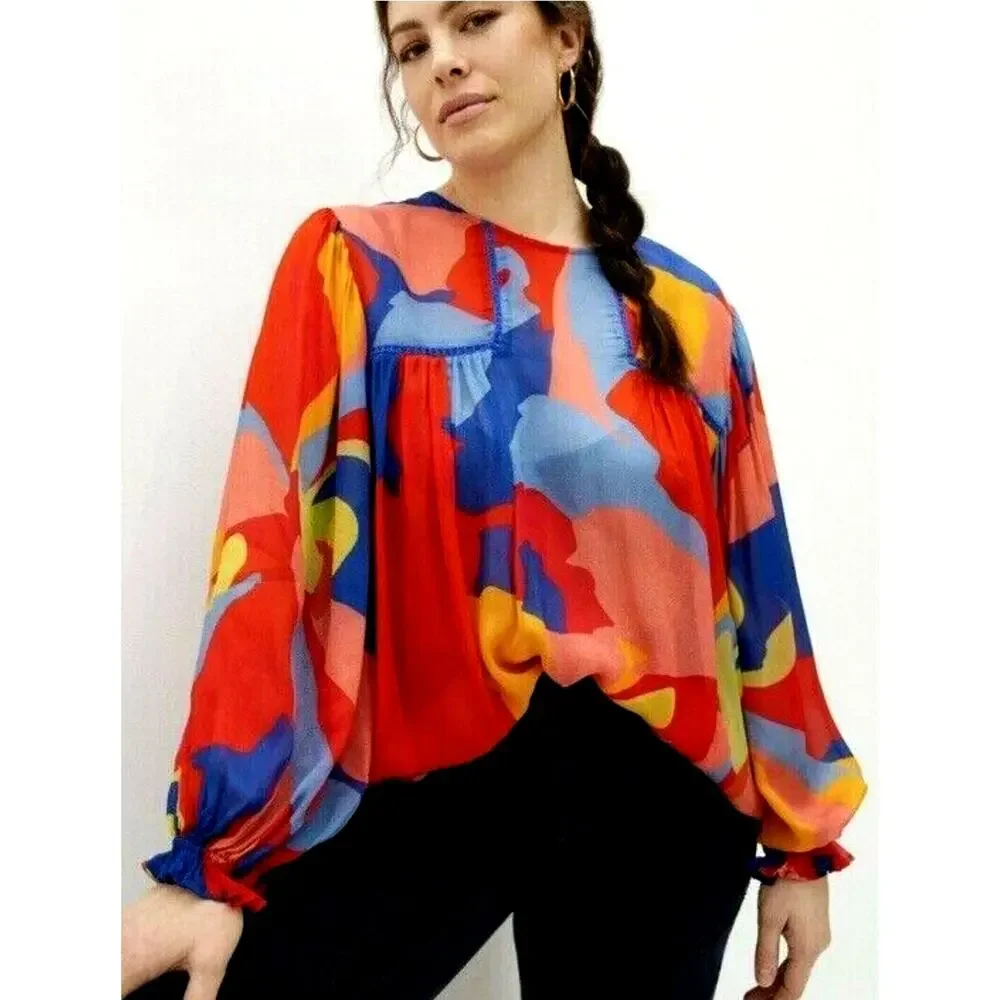Blank London Miranda Peasant Blouse Colorful Colorful Art Teacher Clowncore - Picture 1 of 11
